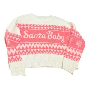 Oversized Pink and White Christmas Sweater